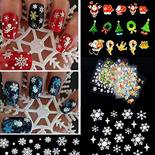 ZUMUii Butterme 12 Pegatinas para uñas, Motivos navideños, Copos de Nieve, árbol, decoración.