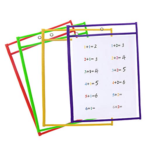 ZWOOS 10 Piezas Resuable Dry Erase Pockets Papelería Suministros, Oficina, para la Organización en el Aula y Colegio, Guardería, Ludoteca (Colores Surtidos), 35.5×25.5 cm