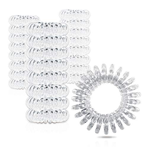 ZWOOS 50 Piezas Gomas del pelo Transparentes, Cintas para el cabello en espiral, Lazos para el cabello en Bobina para Mujeres y Niñas - Diámetro: 30 mm, Espesor: 10 mm