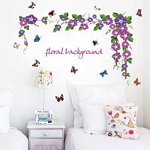 ZWXDMY Decorativas Pegatinas De Pared,Violeta Morning Glory Vides Flores Florales Butterfly Ladybug,Impermeable Extraíble,Restaurante Salón Dormitorio,Art Wall Sticker,Mural Poste