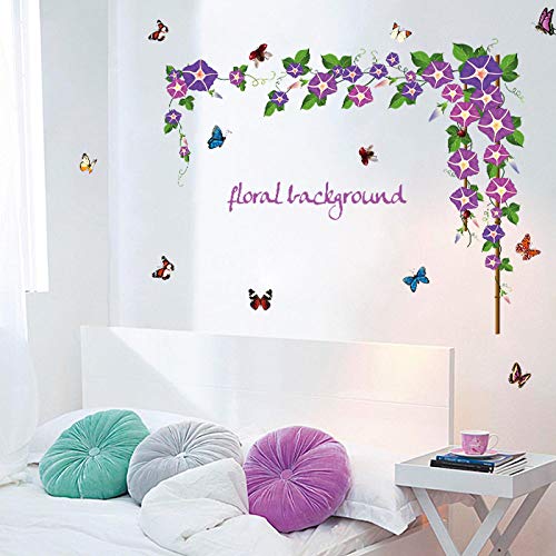 ZWXDMY Decorativas Pegatinas De Pared,Violeta Morning Glory Vides Flores Florales Butterfly Ladybug,Impermeable Extraíble,Restaurante Salón Dormitorio,Art Wall Sticker,Mural Poste