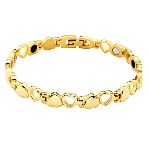 Zysta Acero Inoxidable Joyas Mujer Pulsera Magnética Acero Inoxidable 4 en 1 Terapia magnética Pulsera Hueco Amor Forma de corazón magnética Brazo Maduro Oro