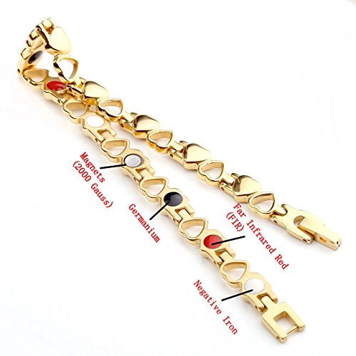 Zysta Acero Inoxidable Joyas Mujer Pulsera Magnética Acero Inoxidable 4 en 1 Terapia magnética Pulsera Hueco Amor Forma de corazón magnética Brazo Maduro Oro