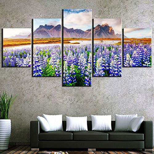 zzlfn3lv - Lienzo para pintar, 5 piezas, impresión HD, gran lupina, flores, paisaje, lienzo, pared, artista, decoración, salón, Marco., L-30x40 30x60 30x80cm