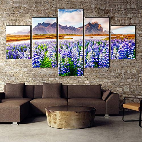 zzlfn3lv - Lienzo para pintar, 5 piezas, impresión HD, gran lupina, flores, paisaje, lienzo, pared, artista, decoración, salón, Marco., L-30x40 30x60 30x80cm