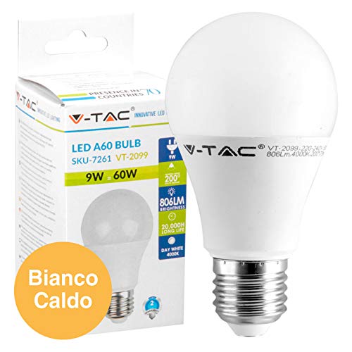 10 bombillas LED V-Tac E27, 9 W (806 lúmenes equivalentes a 60 W), forma: bulbo, luz blanca cálida, natural o fría