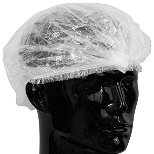 100 x Simply Direct Gorros de Ducha Impermeables Desechables. Gorros de Baño Elásticos Transparentes y Elásticos. (Clipped, Suministrado en paquetes de 100)