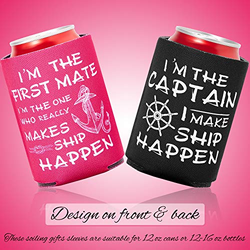 12 Piezas Funda de Enfriador de Botella de Vela Náutica Funda de Lata de Cerveza Regalos de First Mate Ship Happen Nautical, Negro y Rojo Rosado