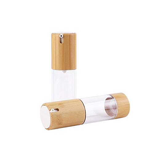 1PCS 50ml 1.7oz Vacío recargable Eco Bamboo Plastic Airless Bomba de vacío Prensa Botella Tarro Vial Dispensador de loción Viaje Contenedores cosméticos Soporte para suero de esencia de emulsión