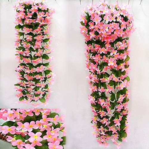 2 Piezas Flores Colgantes LMYTech Planta Colgante/Flor Colgante Artificial/Planta Artificial Colgante/Plantas Colgantes Naturales/700 mm/Decoración Interior y Exterior-Rosa