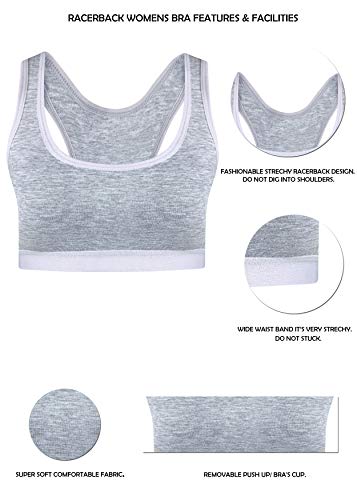 2 Piezas Mujer Sujetador Deportivo Push Up Bustier con Amplio Correas Fitness Yoga Camisetas Sin Mangas -Cup 70-75 (36-38) - Gris - Modelo 2