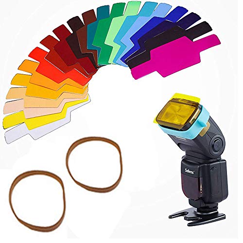 20 Piezas Filtro de Gel Kit Cámara Flash Speedlite Color Iluminación, Lámina de Corrección de Color Transparente Láminas de Plástico con 2 Ataduras