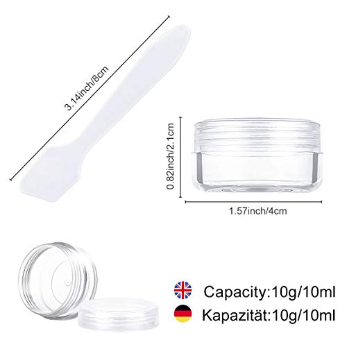 20 Piezas Tarros de Crema 10g / 10ml Vacío Plástico Transparente Contenedor de Cosméticos Tarros - para Cosmética Sombra de Ojos Uñas Polvo Envase - con 4 Piezas Mini Espátula (Transparente)