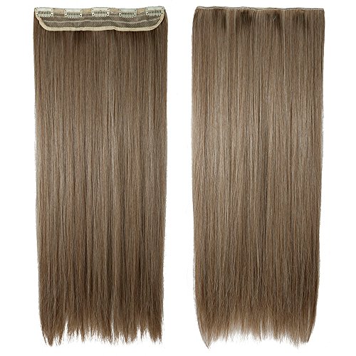 26"(66cm) Extensiones de Cabello Clip Pelo Sintético Se Ve Natural [Arena Oscura mezcla Rubio Claro] [Una Pieza 5 Clips] Lisas Largas Postizos Pelucas para Mujer (120g)