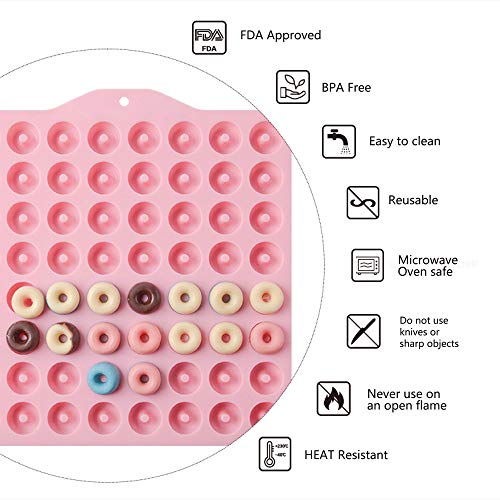 2pcs Silicona Donut Pan Molde,Molde de silicona para tartas de chocolate con forma redonda de 64 mini donuts, Molde de Jalea, Galletas y Caramelo, Hornear Pastel