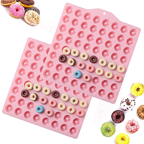 2pcs Silicona Donut Pan Molde,Molde de silicona para tartas de chocolate con forma redonda de 64 mini donuts, Molde de Jalea, Galletas y Caramelo, Hornear Pastel