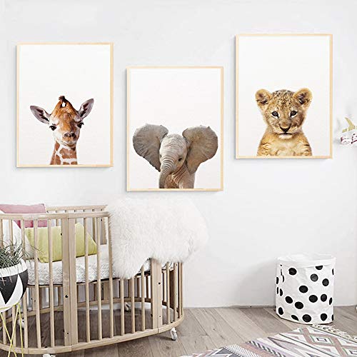 3 Cuadros Animales Habitacion Bebe Coala Jirafa Cebra con Globos Rosa Impresiones Decorativas Pared Infantil Imagen De Niños Decorar Habitaciones Regalo Sin Marco PTAN001-M