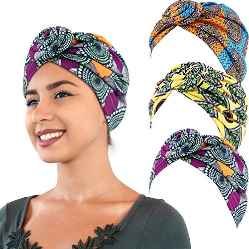 3 Piezas Pañuelo Turbante Africano Turbante Boho Gorro de Punto Elástico (Amarillo, Naranja y Verde)