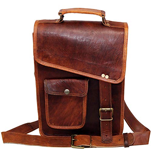 33 Cm Bolso Bandolera Laptop Bag Bolsa De Hombro Cuerpo Cruzado Grande para Mensajero Mensajeria De Cuero Piel Marron Portatil Notebook Bag College Office Hombre Y Mujer Leather Messenger Bag