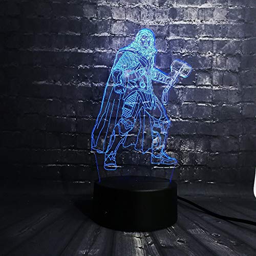 3D Luz De La Noche Del LED Thor Cartoon Marvel Avengers Figura Dormitorio Luz Del Sueño 7 Cambio De Color Niño Juguetes Para Niños