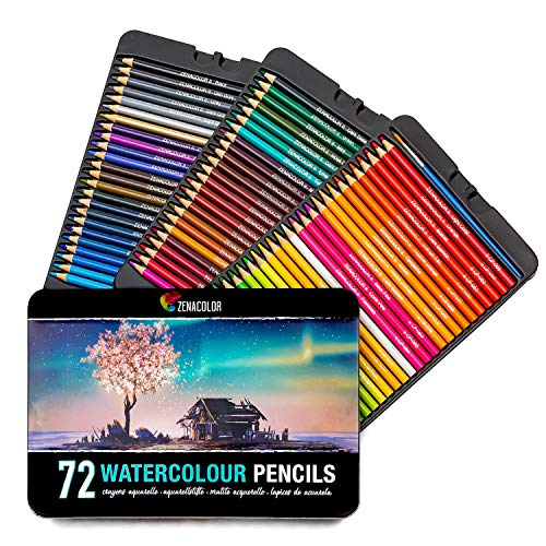 72 Lapices Acuarelables Zenacolor con Pincel y Maletin de Metal Zenacolor - Kit de Lápices de Colores - 72 Colores Únicos - Coloreado para Adultos, Artistas Principiantes y Expertos