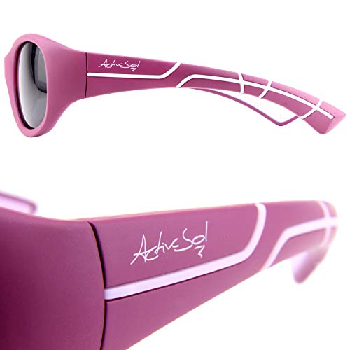 ActiveSol Kids @School Gafas solares deportivas para niños | Niñas y niños | 100% protección UV 400 | polarizadas | de goma flexible irrompible | 5-10 años | solo 22 gramos (Violeta/Rosa)