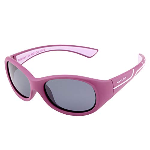 ActiveSol Kids @School Gafas solares deportivas para niños | Niñas y niños | 100% protección UV 400 | polarizadas | de goma flexible irrompible | 5-10 años | solo 22 gramos (Violeta/Rosa)