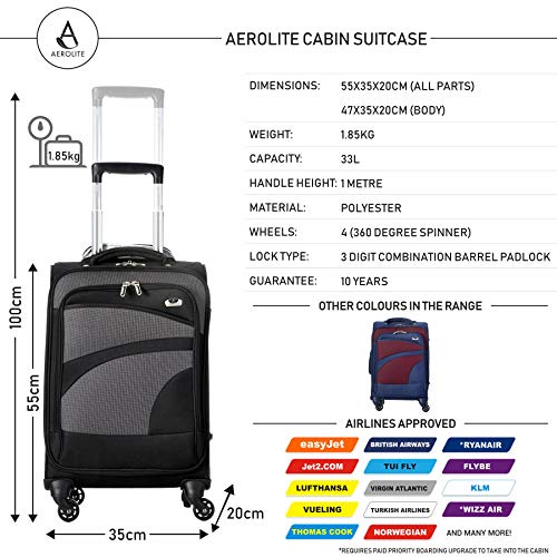 Aerolite Maleta Equipaje de Mano Cabina Ligera con 4 Ruedas, 55cm, Negro