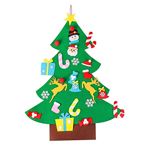 AerWo 3ft Bricolaje árbol de Navidad de Fieltro con 26 Adornos Desmontables año Nuevo para los niños de Pared de Puerta Decoración Colgante