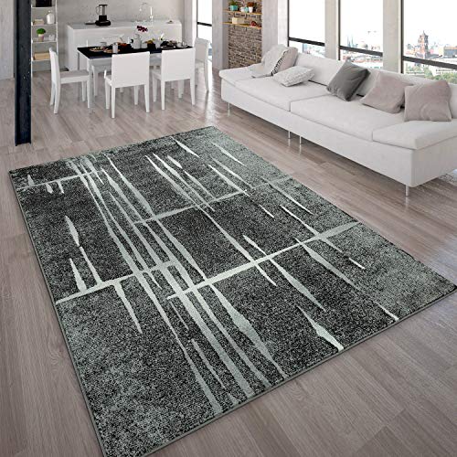 Alfombra De Diseño Moderna De Pelo Corto En Gris Negro Y Crema Jaspeada, tamaño:60x100 cm