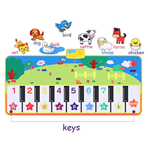 Alfombra de Piano, Alfombra Musical de Teclado, Alfombra Piano de Animales para Niños Niñas, Alfombrilla Musical Estera deTeclado Táctil para Niños(110 * 36 cm)