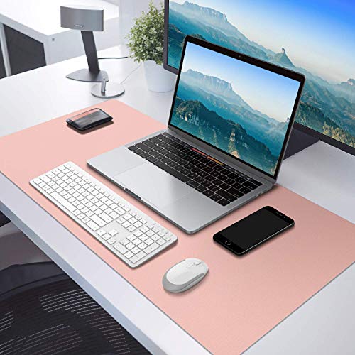 Alfombrilla Ratón Escritorio Grande 800x400x2mm Antideslizante e Impermeable Cuero PU Ideal para Portátil, Teclado, Gaming Hogar y Oficina Ultra Delgada Doble Cara-rosa y blanco