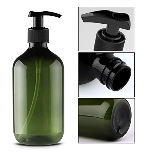 Alledominio, 2 botellas de plástico vacías rellenables de 500 ml, dispensador de jabón líquido para el cuerpo y la crema de ducha (marrón y verde)