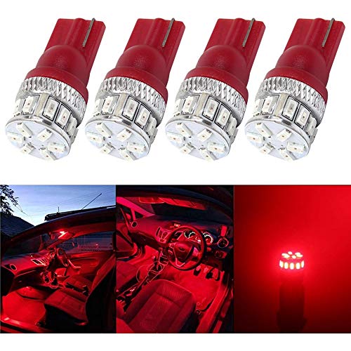 ALOPEE - 4-Pack T10 194 168 921 W5W 2825 5ªGeneración 240lums LED Rojo Luz 12V-24V, 18SMD 3014 Coche Iluminación interior por Luces de matrícula Tercera luz de freno Luz Del Mapa