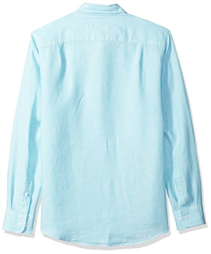 Amazon Essentials - Camisa de lino con manga larga, corte entallado y estampado para hombre, Azul (Aqua), US S (EU S)