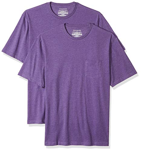 Amazon Essentials - Pack de 2 camisetas de manga corta y corte holgado con cuello redondo y bolsillo para hombre, Morado (Purple Heather Pur), US L (EU L)