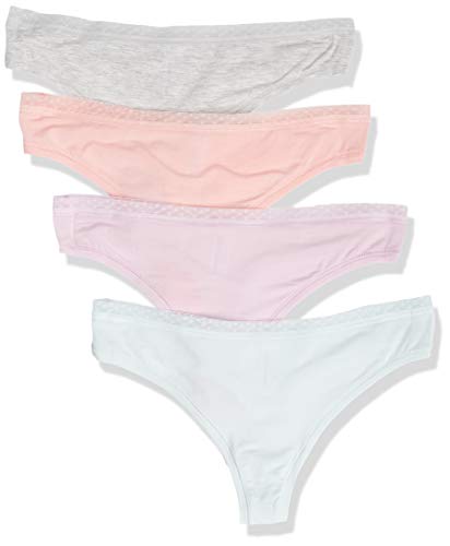 Amazon Essentials Pack de 4 Tangas Modales Thong-Underwear, Gris/Rosa/Azul Claro/Lavanda, US XS (EU XS - S)