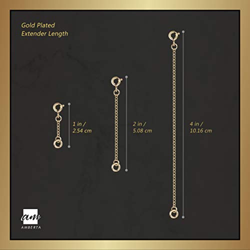 Amberta Set de 3 Cadenas de Extensión para Pulseras y Collares en Plata de Ley 925 Chapadas Oro Amarillo 18K - Kit de Extensor 2 mm para Tobilleras para Mujer - Longitudes: 25, 50, 100 mm