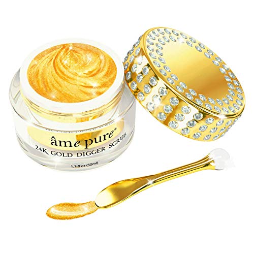 âme pure® 24K Gold Digger Scrub su fórmula 100% natural con copos de oro puro y vitamina E estan diseñados reducir el aspecto de las líneas de expresión, las marcas del acné y la decoloración (50 ml)