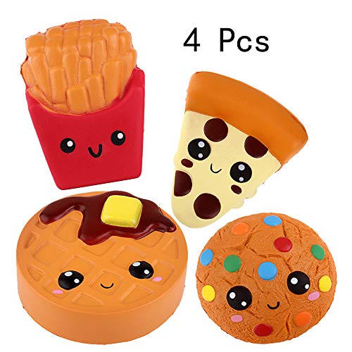 Anboor Squishies Emoji Pizza, Galletas, Pastel de Chocolate y Papas Fritas Kawaii Perfumado Suave Creciente Simulación Simulación Alimentos Squishies Alivio del estrés Juguete Infantil Colección