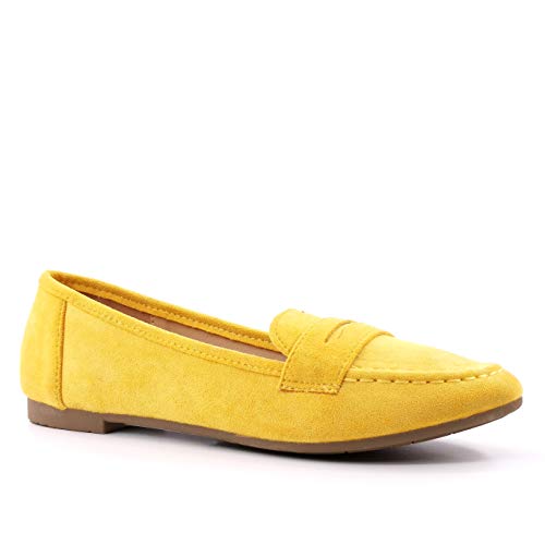 Angkorly - Zapatillas Moda Náuticos BCBG Slippers Elegante Mujer Simple básica Tacón Plano 1 CM - Amarillez 4 FB-121 T 36