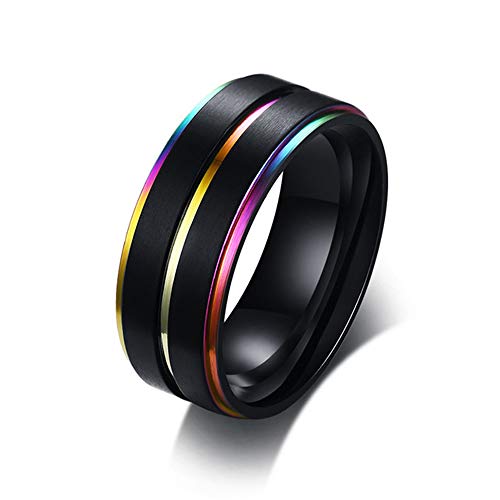 Anillo Anillo Anillo básico de Acero Inoxidable Negro para Hombre con línea de Arco Iris Anillo de Boda Masculino clásico Joyería Anillo exótico Precio Increíble 12406