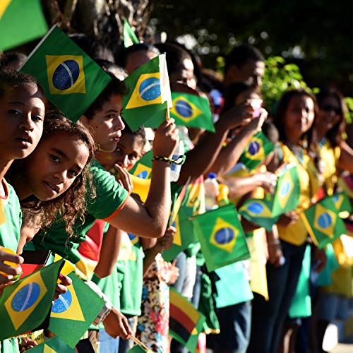 Anley Bandera de Palo de Brasil, Bandera brasileña de 5 x 8 Pulgadas (12 x 20 cm) Mini con Mango de 12"(30 cm) de Poste sólido Blanco - Color Vivo y Resistente a la decoloración - Banderas