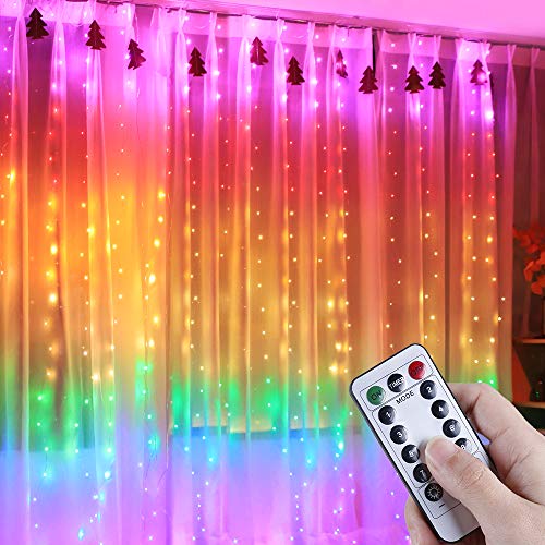 Anpro Luz Cadena Colorida, Luz de Cortina USB, 7 Colores con 280 Bombillas LED, 8 Modos de Luz, 3x2.8 m