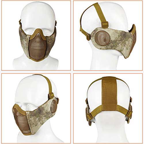 Aoutacc Airsoft - Juego de máscaras de malla con protección para la oreja y gafas para CS/caza/paintball/tiro, AT