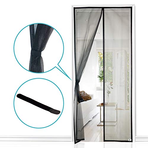 Apalus Cortina Mosquitera Para Puertas de 90x210cm, Tejido Súper Fino Para Dejar Pasar El Aire.Cierre Magnético Automático (90x210CM Fibra Negro)