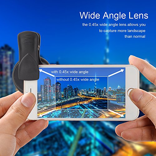 Apexel Universal Phone Cameras Lens Kit 0.45X Lente Gran Angular 140 ° + 12.5X Lente Macro Clip-on Lente de iPhone para iPhone 8 7 6 Plus Samsung y la mayoría de teléfonos Inteligentes Android