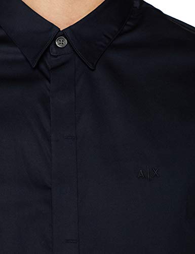 Armani Exchange Stretch Satin Slim Camisa, Azul (Navy 1510), Small para Hombre