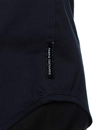 Armani Exchange Stretch Satin Slim Camisa, Azul (Navy 1510), Small para Hombre