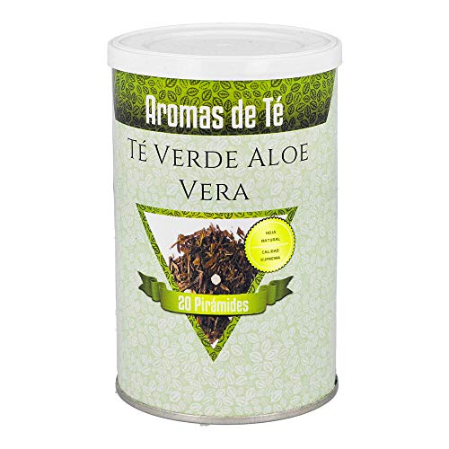 Aromas de Té - Té Verde de Aloe Vera en Bolsitas Efecto Digestivo y Aroma Fresco y Suave con Trozos de Piña Propiedades Protectoras de la Flora Intestinal, 20 Pirámides
